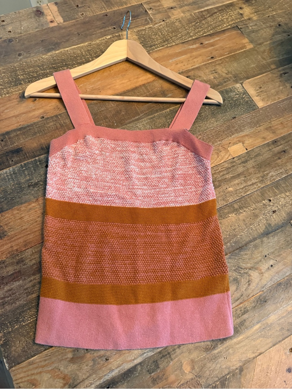 Pink and Rust Striped Knit Tank Top